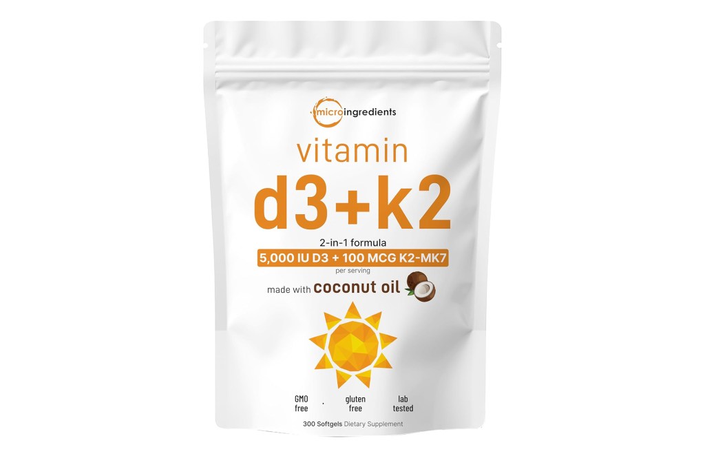 Micro Ingredients Vitamin D3 5,000 IU + K2 MK-7 100 mcg, 300 Softgels | Virgin Coconut Oil | 2-in-1 Bone, Immune & Heart Support | Easy to Swallow, Non-GMO