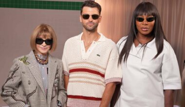 Anna Wintour, Grigor Dimitrov and Venus Williams at the Lacoste Spring-Summer 26 Runway Show during Paris Fashion Week.