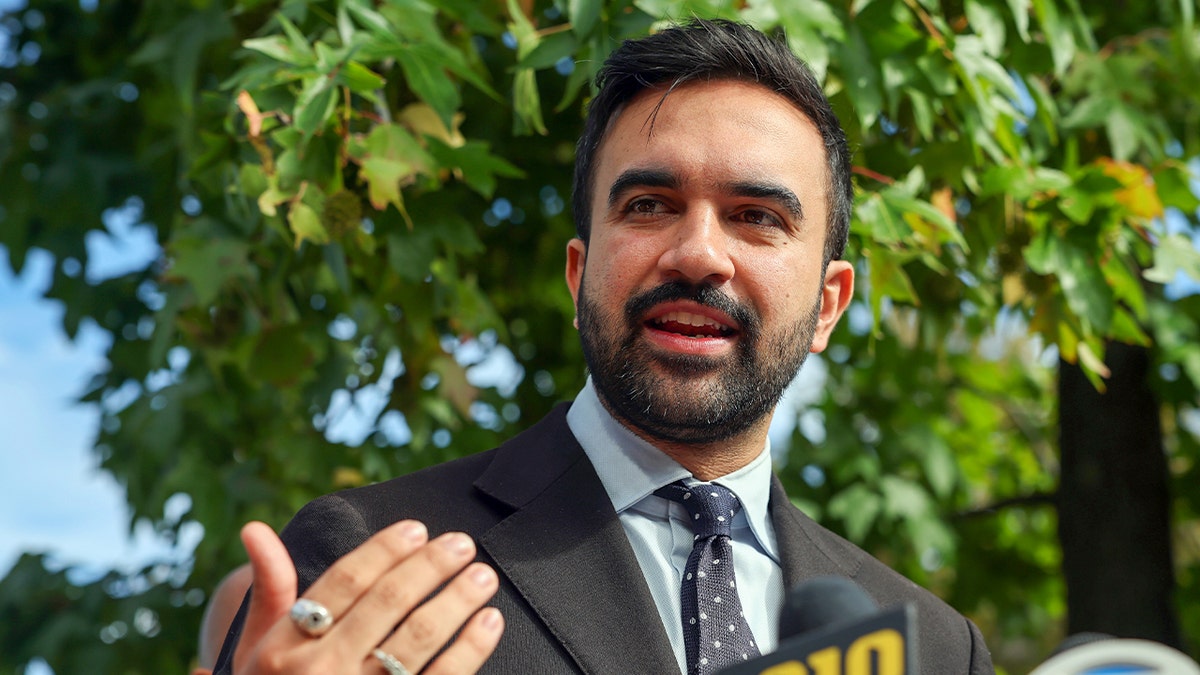 Zohran Mamdani speaks to the press