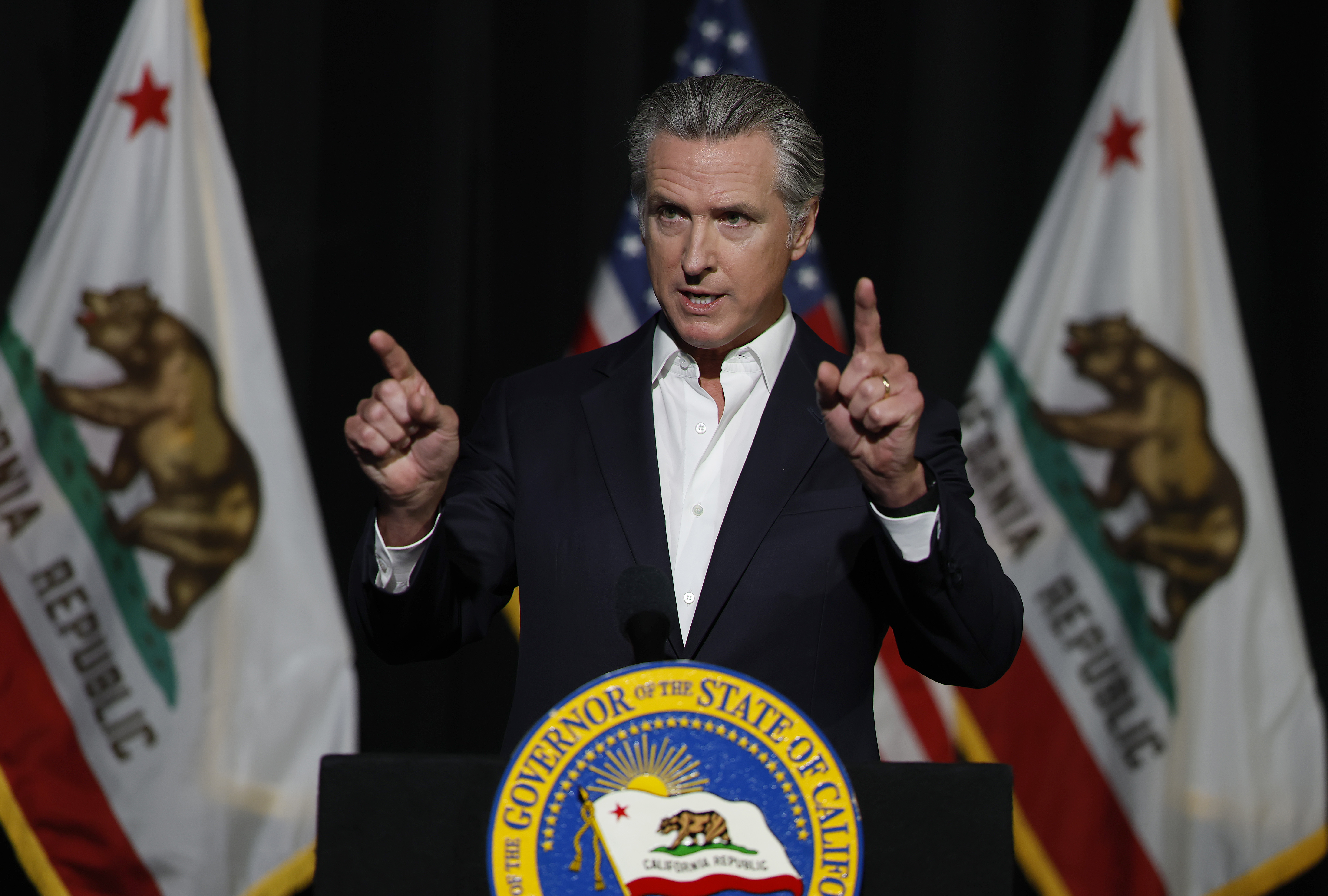 California Gov. Gavin Newsom speaks at a fireside chat during the California Economic Summit.
