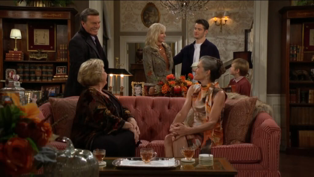 Ashley Abbott returns home and the family welcomes her.