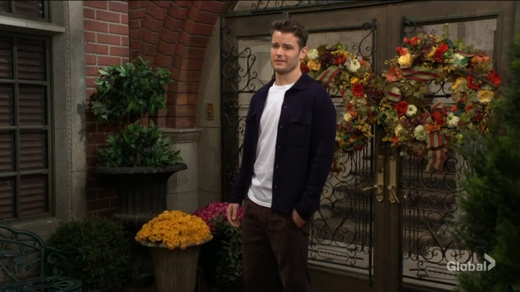 Kyle stands on the porch and watches as Claire leaves.