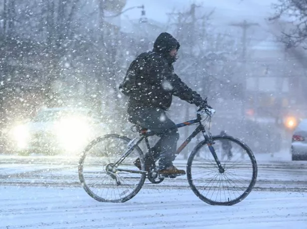 ALBANY, NY - JANUARY 19: A bicyclist makes their way up Madison Ave. during a snow storm on Sunday, Jan. 19, 2025, in Albany, N.Y. (Lori Van Buren/Albany Times Union via Getty Images)