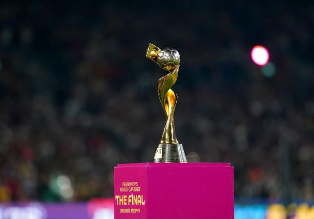 The FIFA Womens World Cup trophy on display ahead of the FIFA Womens World Cup final match at Stadium Australia, Sydney