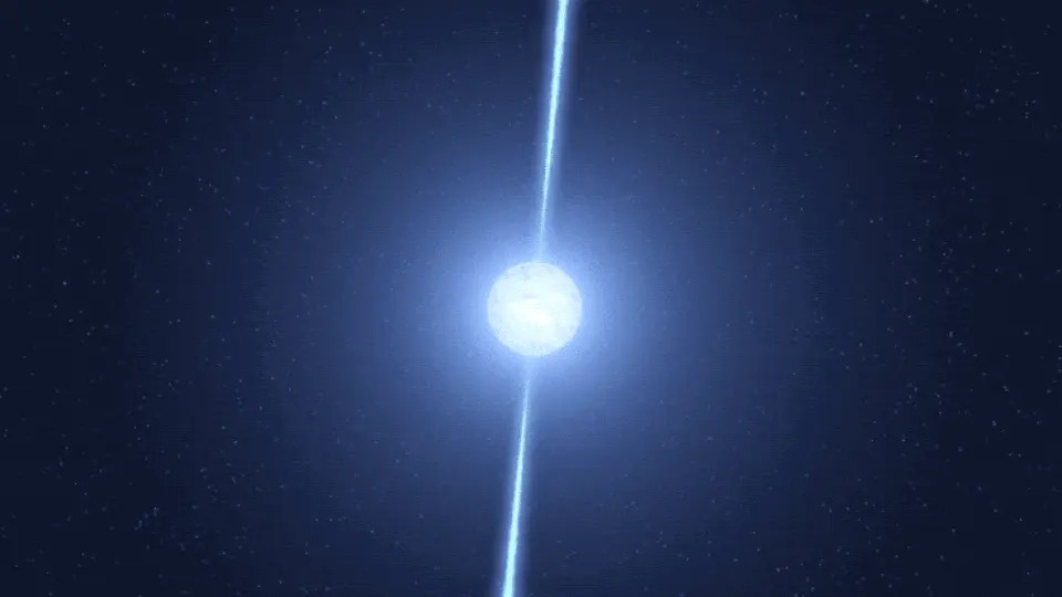  Artist's concept of a spinning pulsar and its lighthouse-like beams of radiation. . 