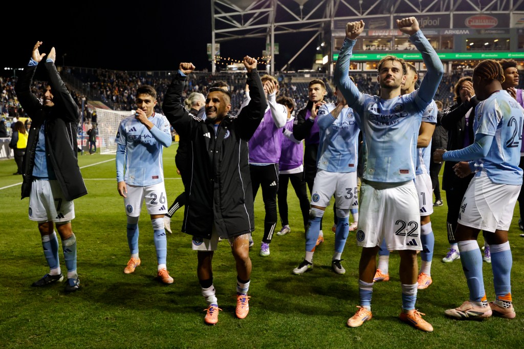 New York City FC players celebrating their Conference Semifinal win.
