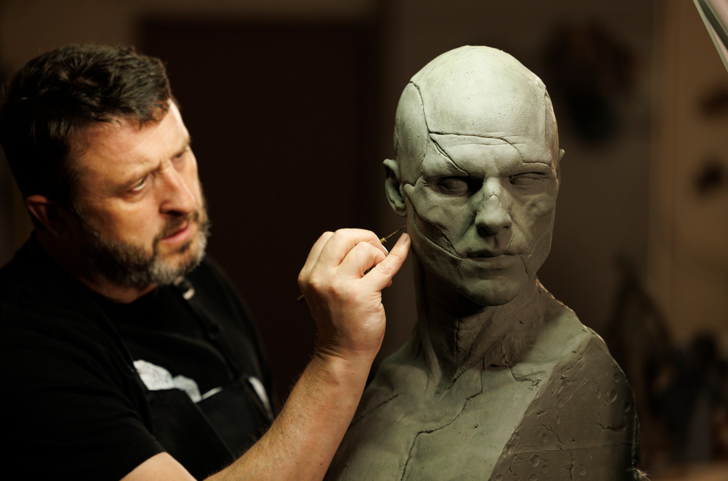 Prosthetic Makeup Effects Dept. Head Mike Hill creating The Creature for Frankenstein