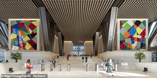 The entrance to JPMorgan's new $3 billion office, with its facial recognition entry system