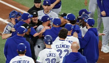 Both benches cleared in Game 7 of the World Series between the Blue Jays and the Dodgers