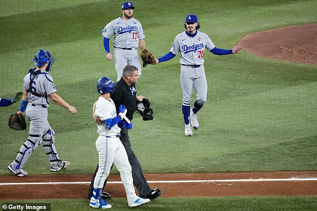 The melee started when Toronto's Andres Gimenez was hit by a pitch from Justin Wrobleski