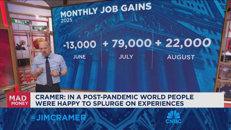 Weak data and earnings have me worried about the experiential economy, says Jim Cramer