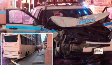 NYPD vehicle plows into bus in NYC, leaving 2 injured