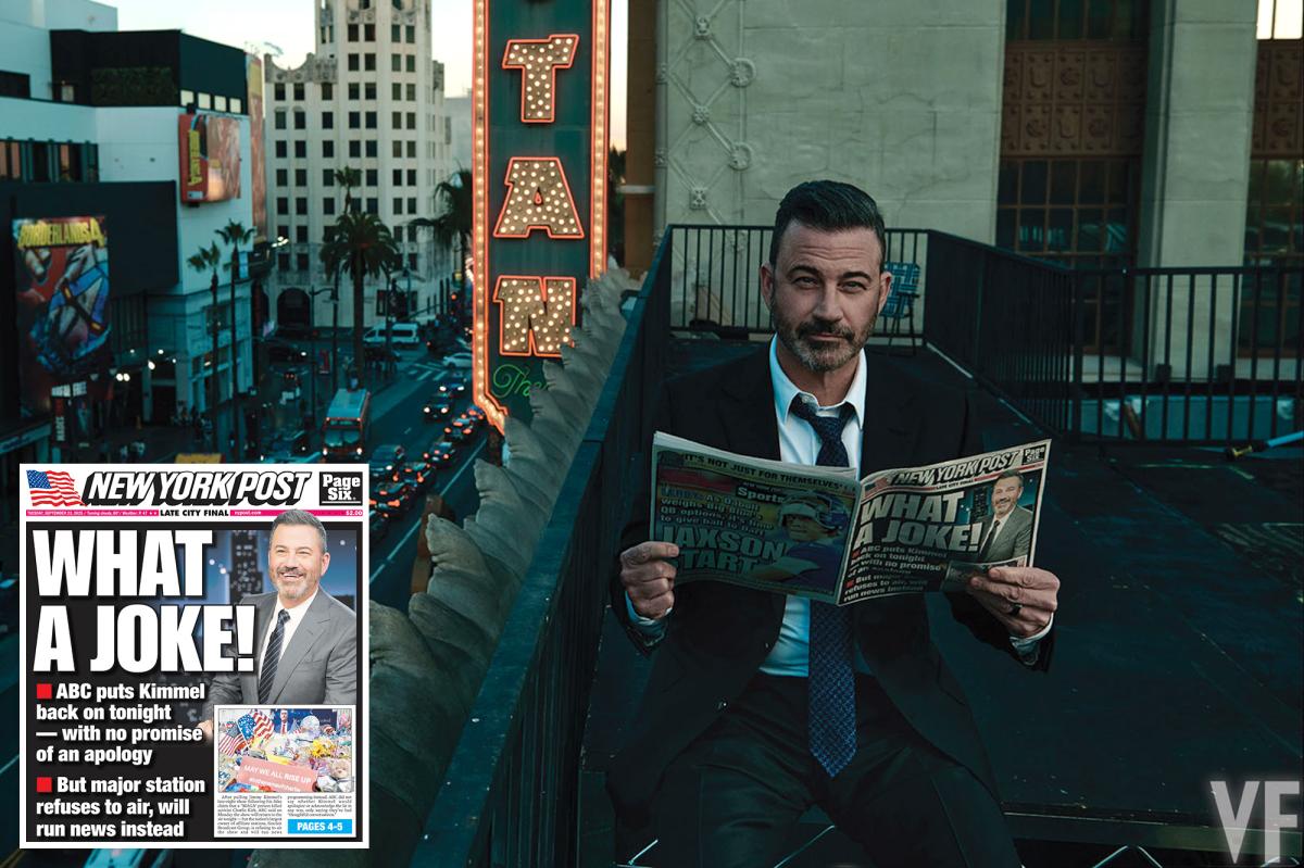 Jimmy Kimmel reads New York Post cover story about himself for Vanity Fair photoshoot