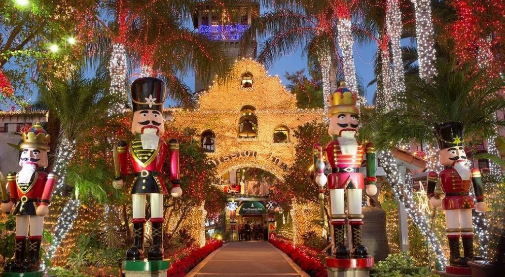 Christmas lights at The Mission Inn