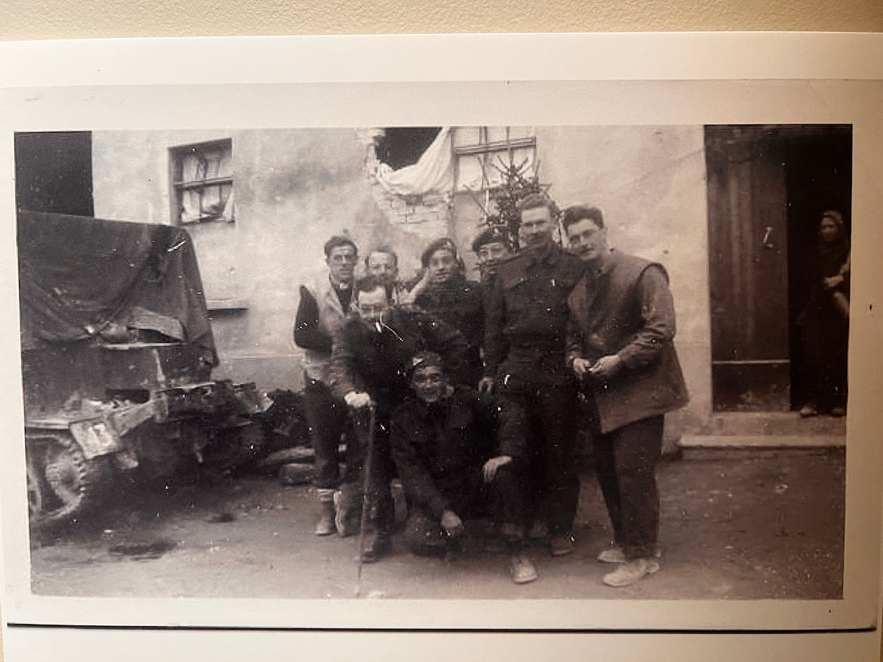 Soldiers together in a black and white photo