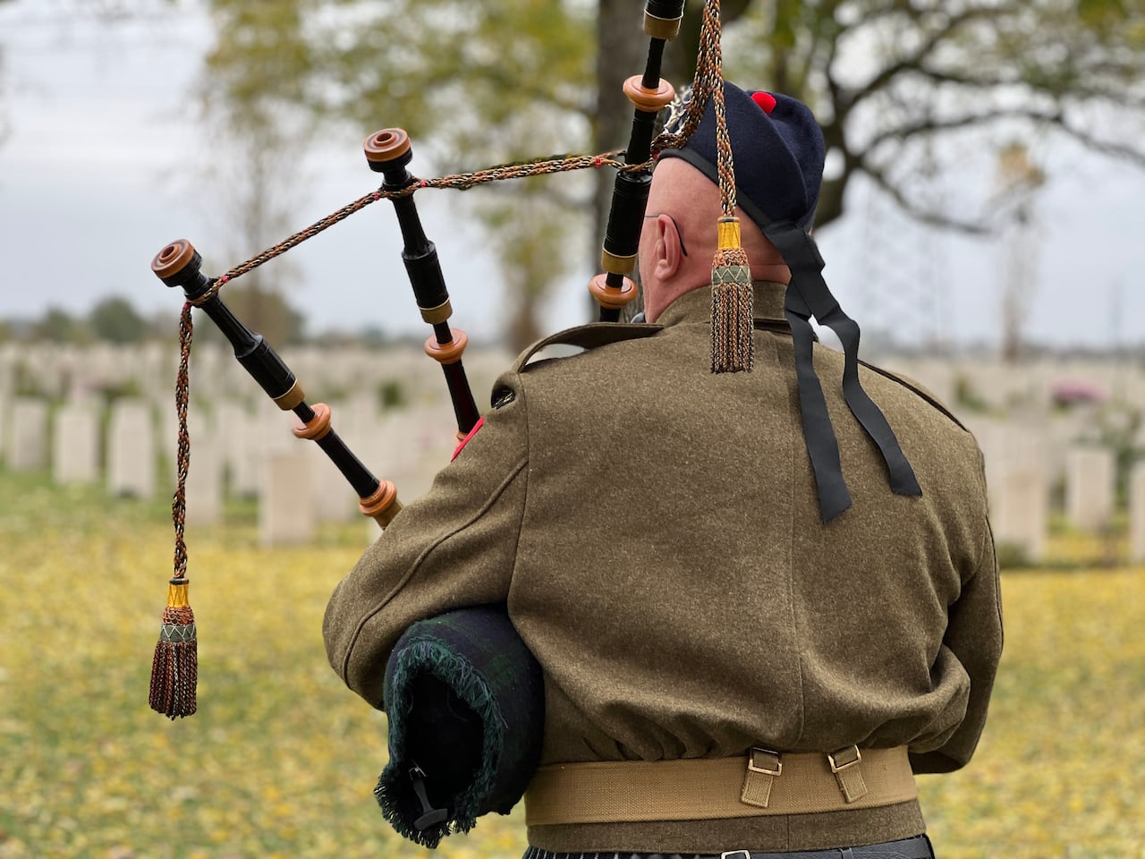 A man playing the bag pipes