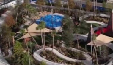 An aerial look at Riverfront Plaza as Phase 1 nears completion