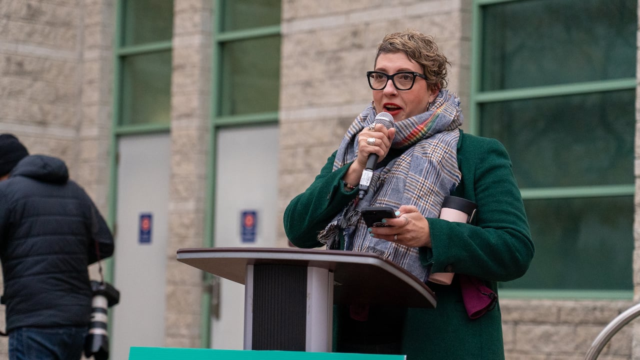 Somerset Coun. Ariel Troster participates in a rally held in opposition to the project before council's vote. 