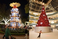 The Christmas trees at Galleria Dallas (right) and the Dallas Arboretum & Botanical Garden...