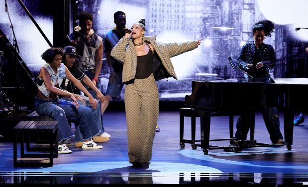 Alicia Keys performs with the Broadway cast of "Hell's Kitchen" during the Tony Awards at Lincoln Center in New York on June 16, 2024. (Theo Wargo/Getty Images)