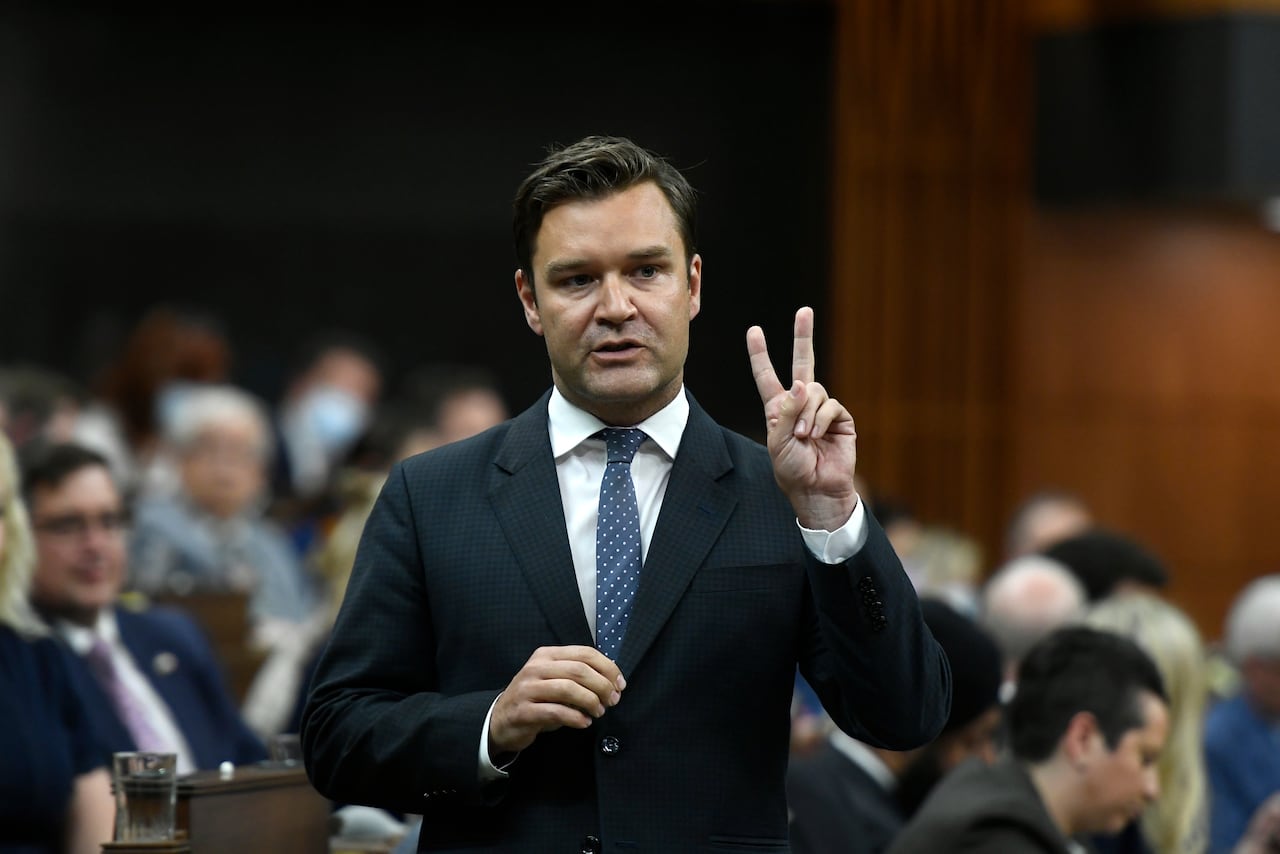 Conservative MP Matt Jeneroux rises during Question Period in the House of Commons on Parliament Hill in Ottawa on Tuesday, May 31, 2022.