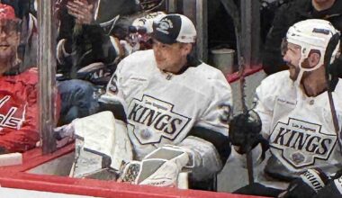 Darcy Kuemper tries to trip David Pastrnak after Morgan Geekie scores overtime winner on him