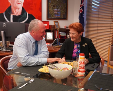 Barnaby Joyce and Pauline Hanson eating dinner in the One Nation senator’s office