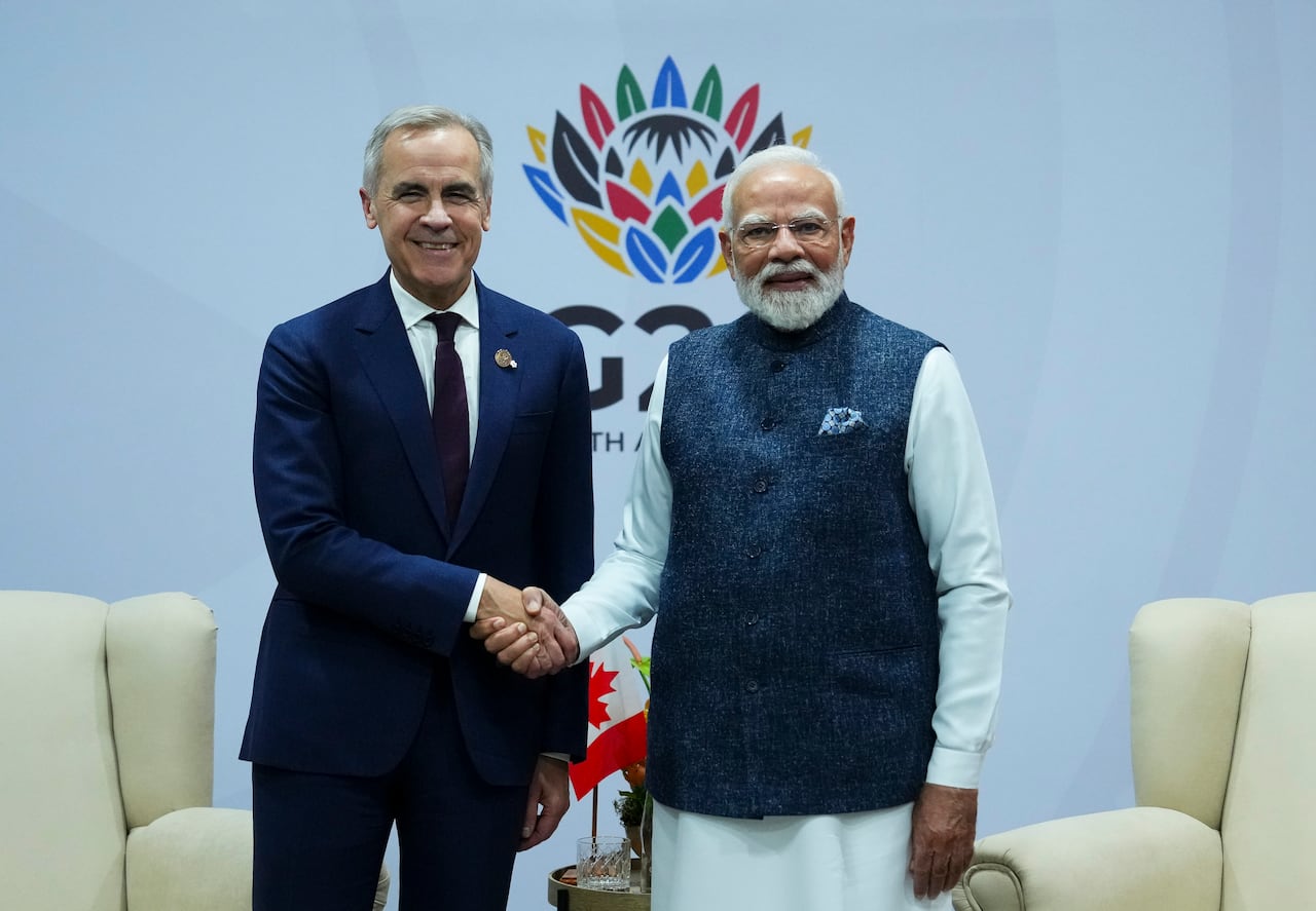 Prime Minister Mark Carney takes part in a bilateral meeting with Indian Prime Minister Narendra Modi
