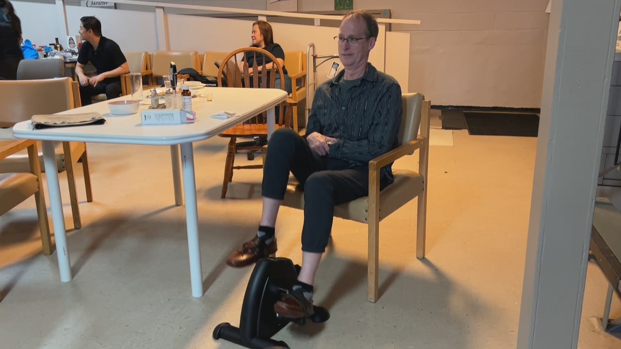 Scott Myers rides an exercise bike at the Goodenowe centre in Moose Jaw. 