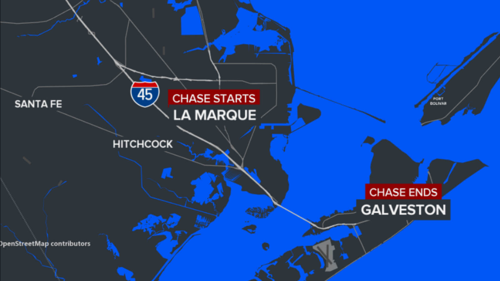 Driver of vehicle suspected of hit-and-run killed in crash at the end of a chase at the Galveston Seawall, La Marque PD says