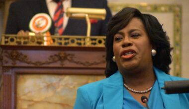 Mayor Cherelle Parker delivers her budget address Thursday, March 13, at City Hall.