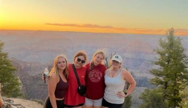 Blythe Thompson, Allison Griffith, Lily Stout and Lexi Hoskin stand in front of the Grand Canyon while hosting students from Ireland in Tempe for 3 weeks in the summer of 2025.