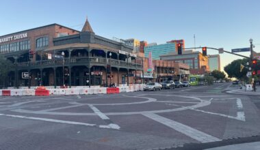 The corner of Mill Avenue and Fifth Avenue in downtown Tempe.