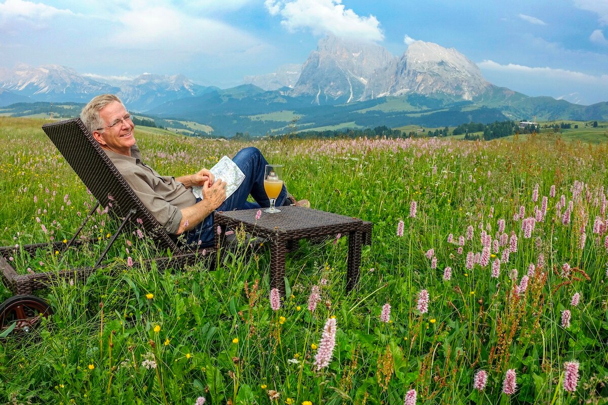 Rick Steves, seen relaxing near the Switzerland