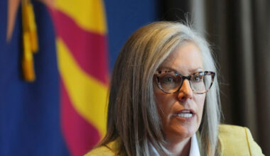 Democratic Arizona Gov. Katie Hobbs talks about the legislative session and other top issues in Arizona during an interview at the Capitol, July 10, 2025, in Phoenix. The prescription discount card promised by Hobbs is finally available.