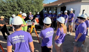 GCU students listen to directions as they begin their Habitat for Humanity project in Phoenix.