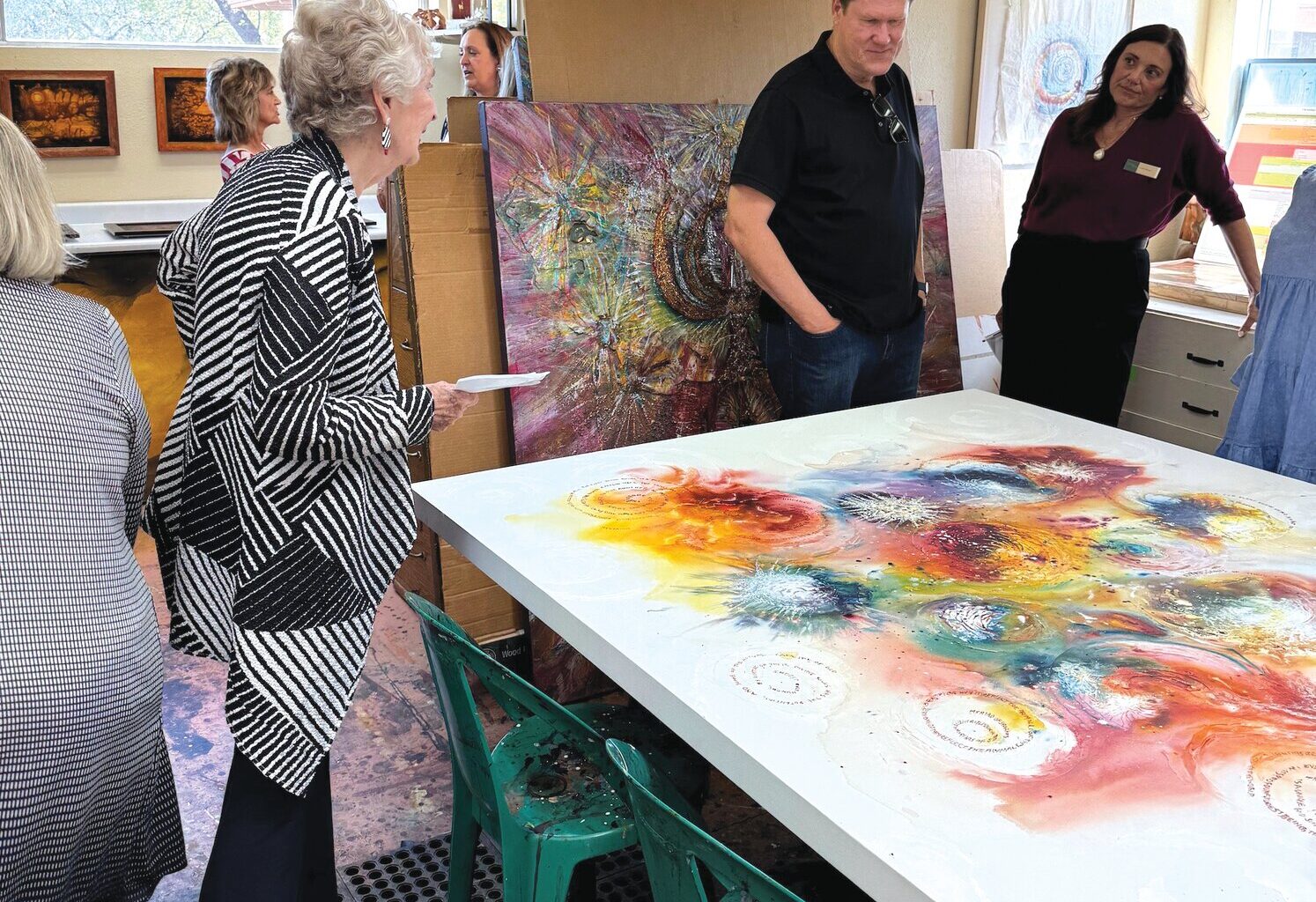 Artist Susan Silver Brown conducts a tour of her studio in April.