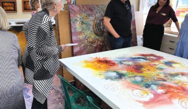 Artist Susan Silver Brown conducts a tour of her studio in April.