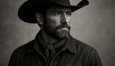 An AI-generated monochrome image of a cowboy used to depict AI-generated country music artist project Breaking Rust.