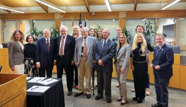 Paradise Valley’s judges were sworn in during the Oct. 23 Paradise Valley Town Council meeting. Pictured, from left, are Council Member Christine Labelle, Judge Karen Nagle, Judge Terry Gould, Judge Tyrrell Taber, Council Member Julie Pace, Judge Jack Cunning-ham, Council Member Karen Liepmann, Council Member Anna Thomasson, Judge Steven Cohen, Vice Mayor Ellen Andeen-Keller, Municipal Court Director Jeanette Wiesenhofer, Council Member Scott Moore, Judge Linda Lory, Mayor Mark Stanton (Not pictured, Judge Stan Marks).