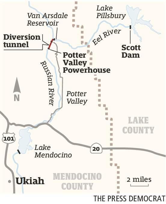 This diagram shows how water from Lake Pillsbury, through Scott Dam, now flows downstream toward Cape Horn Dam and Van Arsdale Reservoir, through a tunnel to the Potter Valley Powerhouse into the East Fork of the Russian River, then into Lake Mendocino. (Press Democrat)