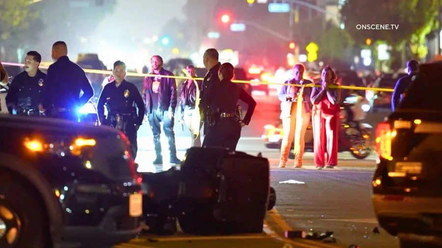 Law enforcement, bystanders and loved ones surround the aftermath of a fatal hit-and-run in South Los Angeles. October 2025. (OnScene Media)