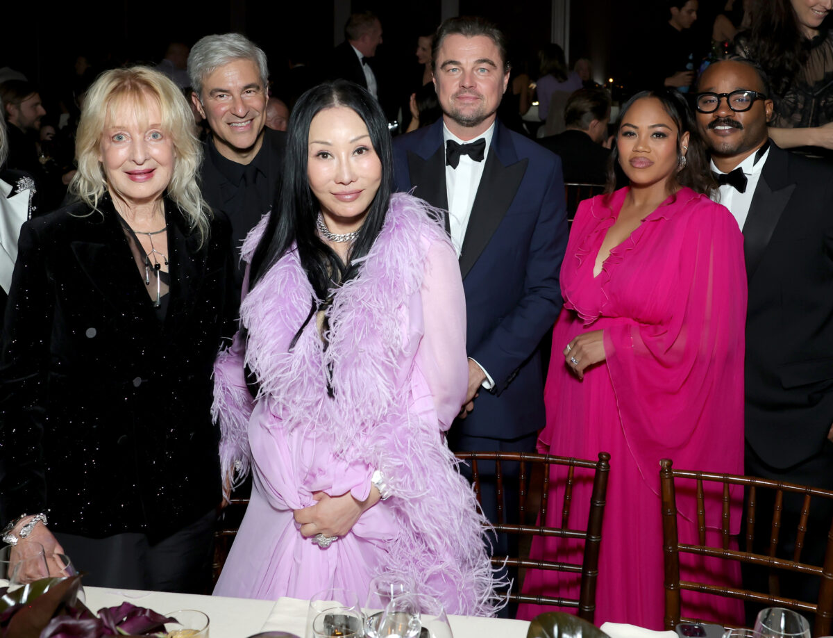 Honoree Mary Corse, wearing Gucci, Michael Govan, CEO, LACMA, wearing Gucci, Eva Chow, 2025 Art+Film Gala Co-Chair, wearing Gucci, Leonardo DiCaprio, 2025 Art+Film Gala Co-Chair, Zinzi Coogler, wearing Gucci, and Honoree Ryan Coogler, wearing Gucci, 