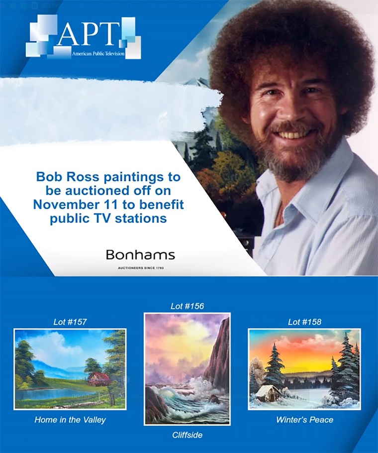 Three paintings by Bob Ross to be auctioned by Bonhams. 
