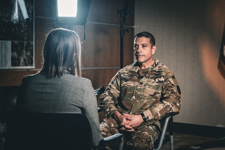 Col. Mark Jacques, commander of Darnall Medical Center at Fort Hood, speaks with Courtney Kube.
