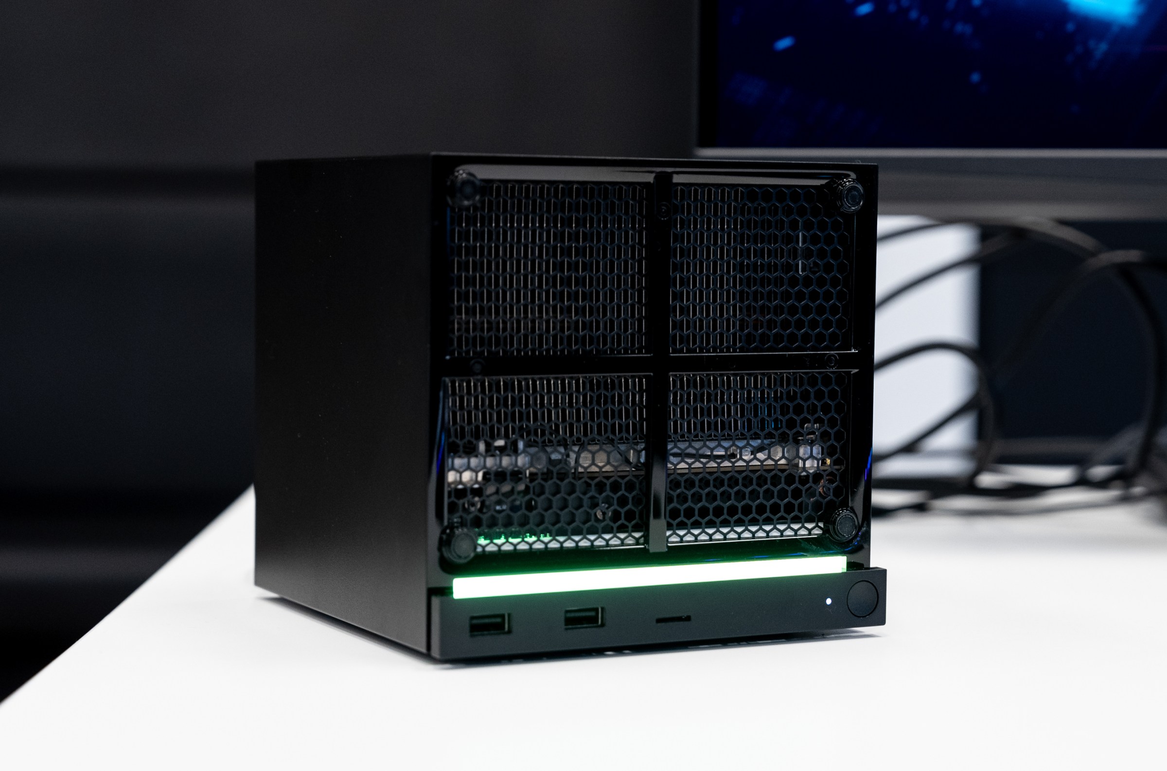 The front panel floats atop a huge vent.