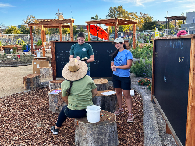 usd students from anthropology class in a community garden in linda vista