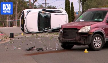Three men critical after car mounts footpath following Blacktown crash