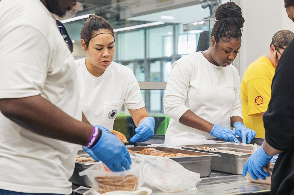 Houston Food Bank volunteers prepare sandwiches to be delivered to various distribution sites in response to the derecho storm that swept through the Houston area in May 2024. (Courtesy Houston Food Bank)