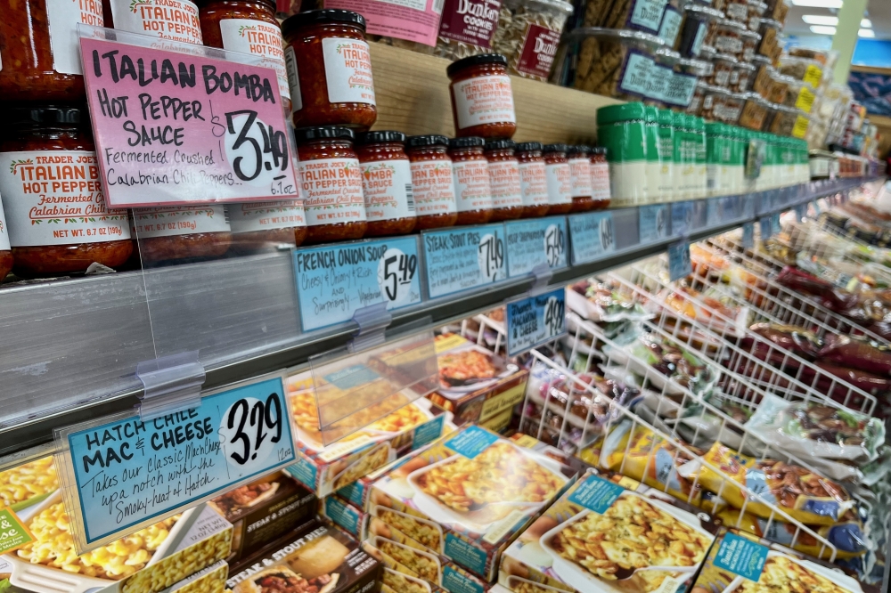 Food is seen on the shelf at a Trader Joe's location south of Boerne, Texas.